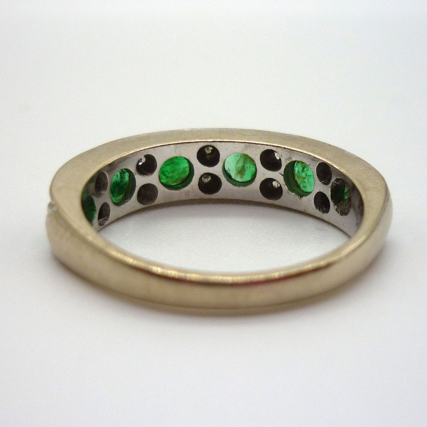 18k White Gold Emerald & Diamond Half Eternity Band