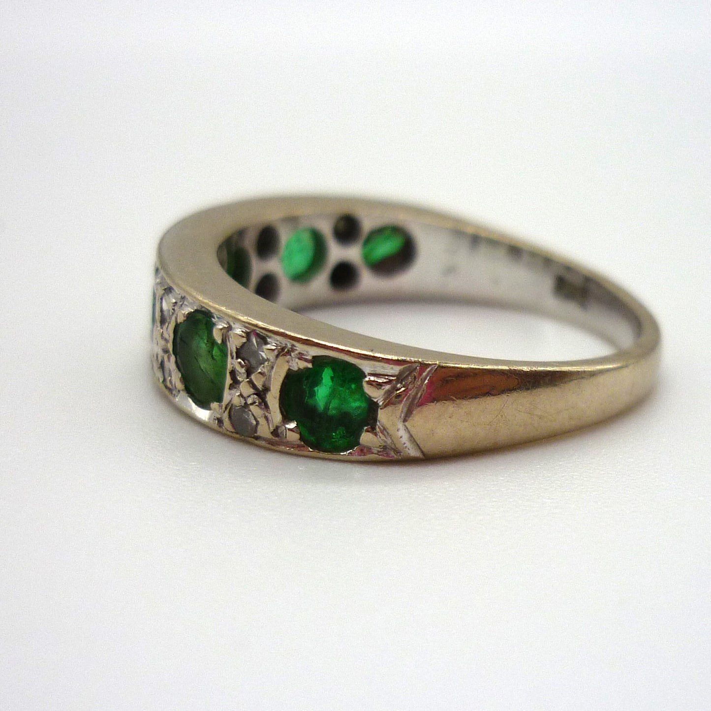 18k White Gold Emerald & Diamond Half Eternity Band
