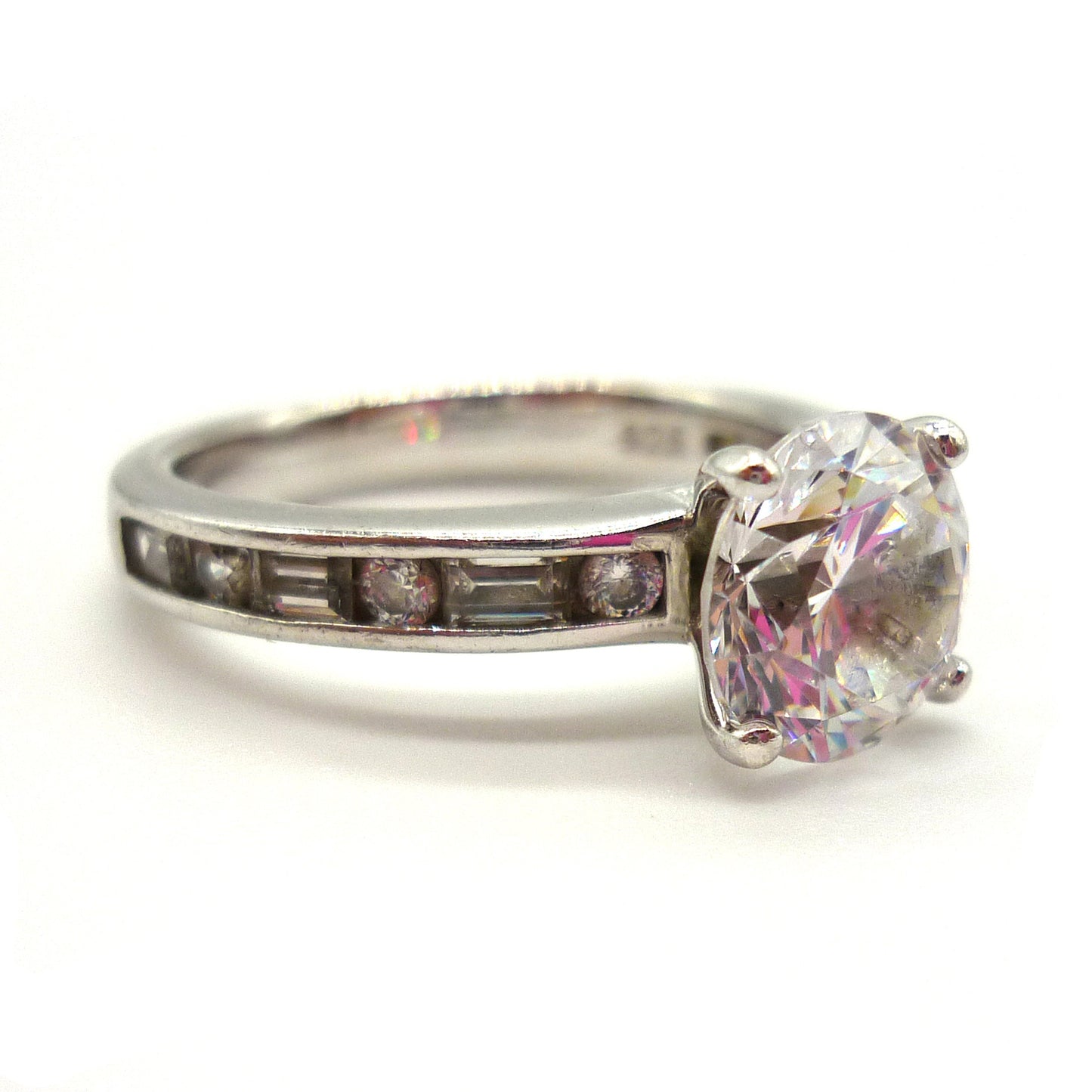 Simulated Diamond Solitaire Ring Size 6.5, Chunky Silver Band