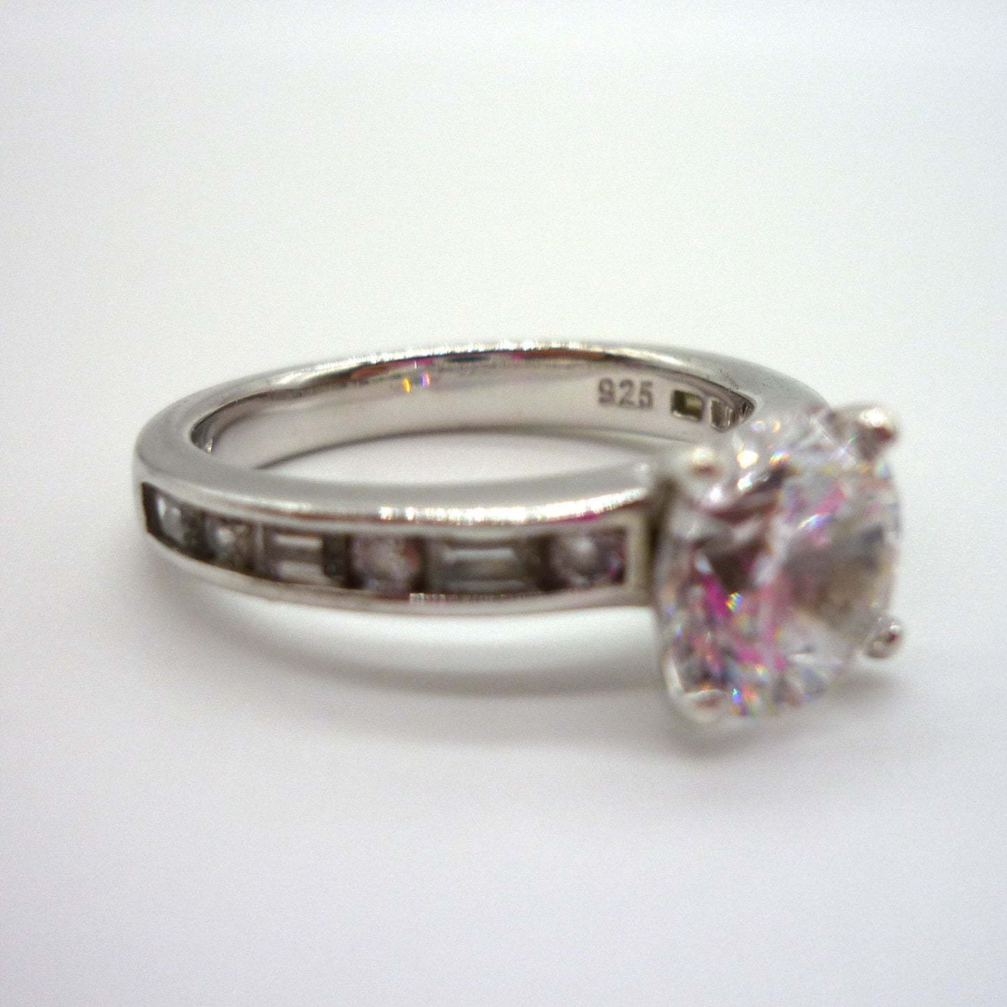 Simulated Diamond Solitaire Ring Size 6.5, Chunky Silver Band