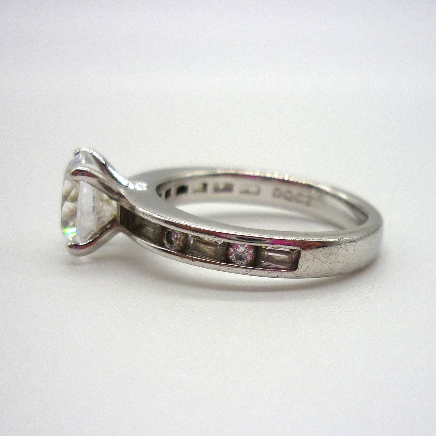 Simulated Diamond Solitaire Ring Size 6.5, Chunky Silver Band