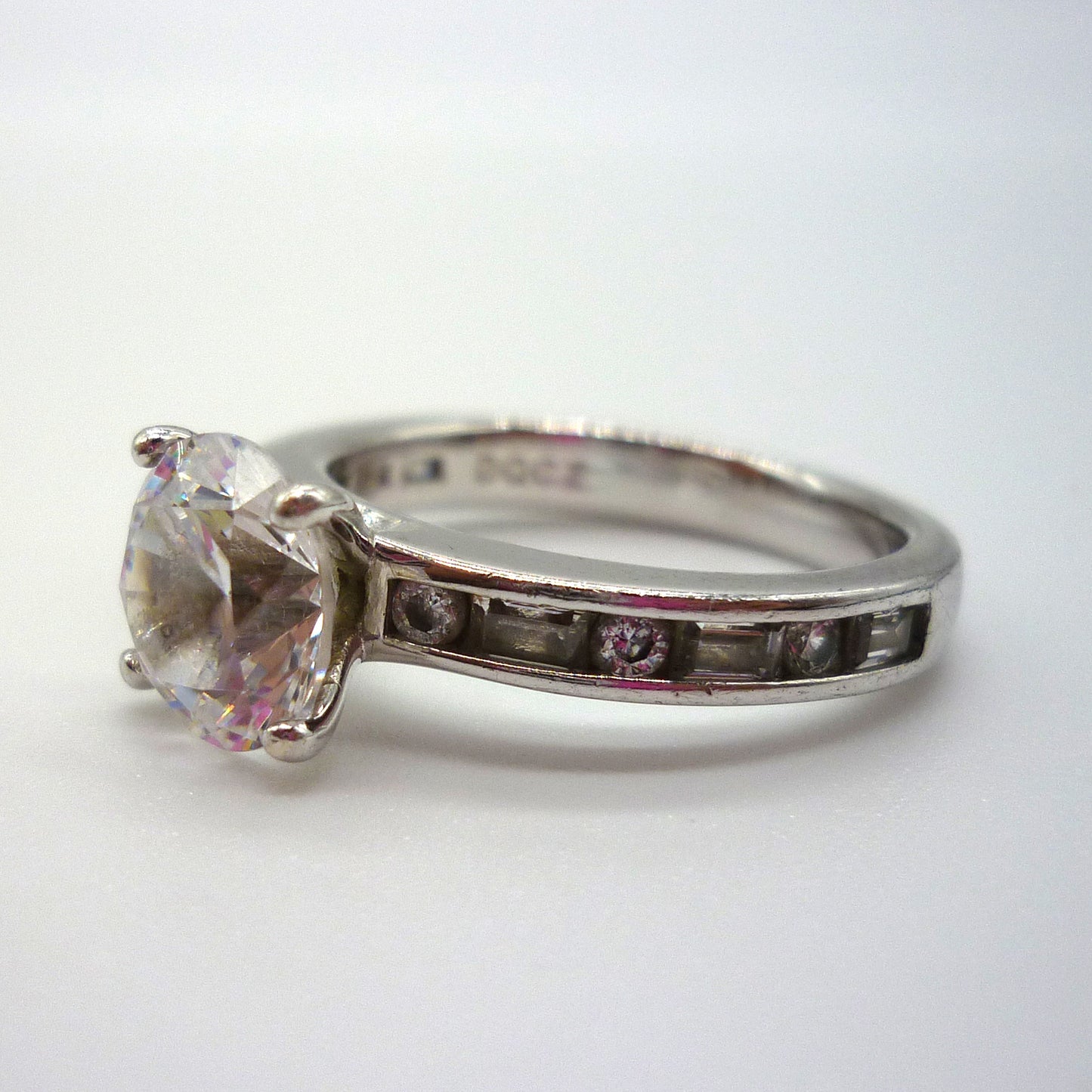 Simulated Diamond Solitaire Ring Size 6.5, Chunky Silver Band