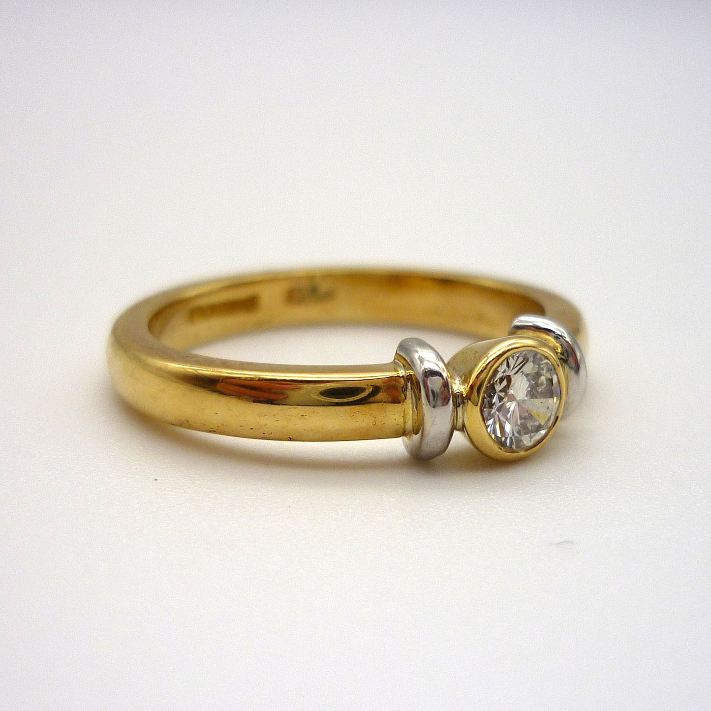 Bezel Set Engagement Ring Size 5.75, Thick 18k Yellow Gold Band