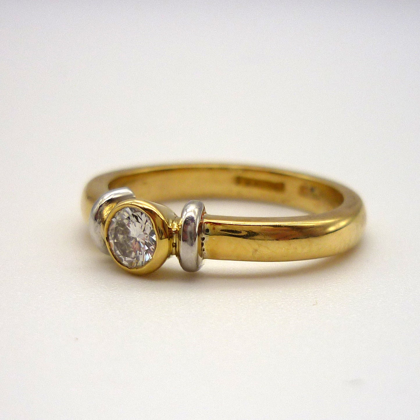 Bezel Set Engagement Ring Size 5.75, Thick 18k Yellow Gold Band