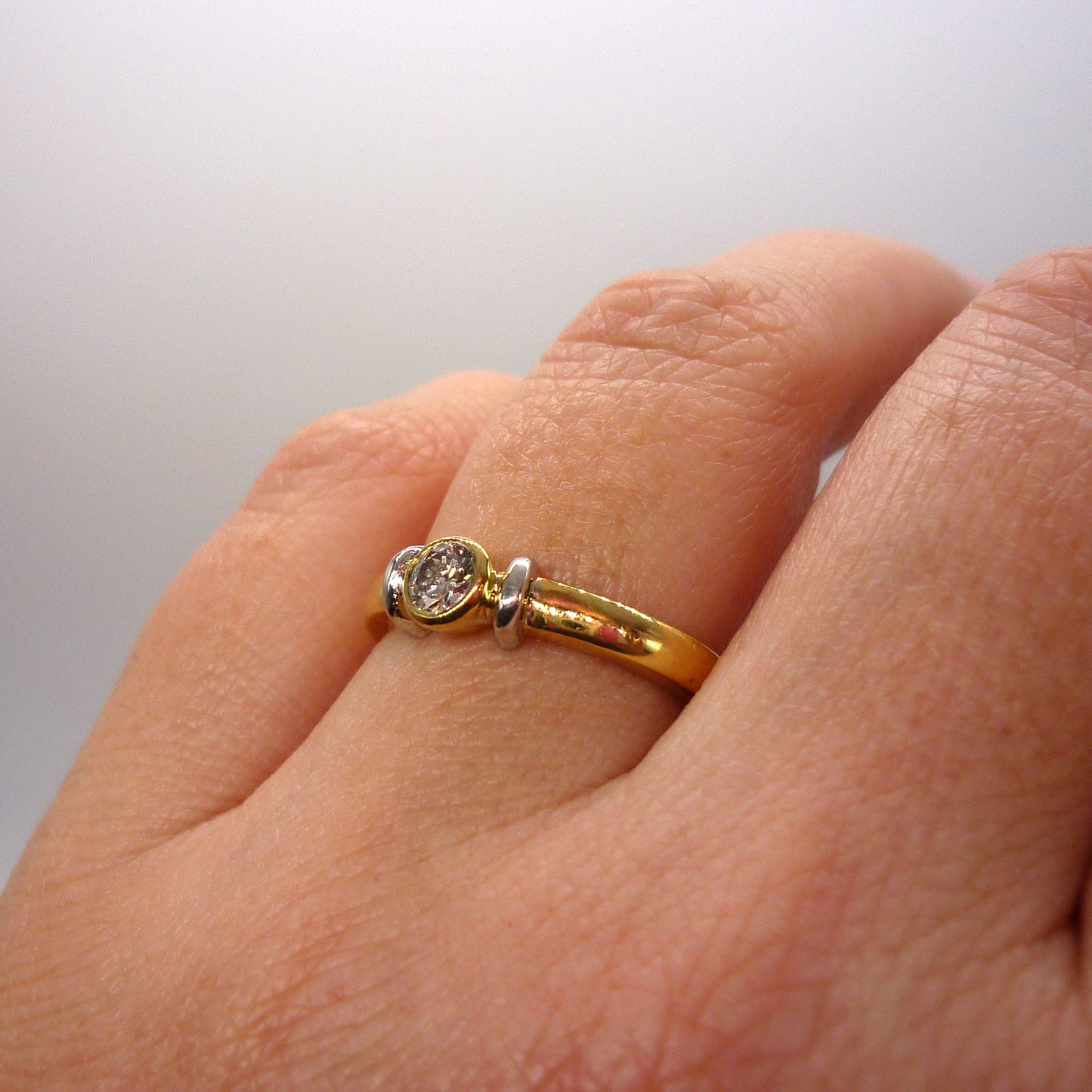 Bezel Set Engagement Ring Size 5.75, Thick 18k Yellow Gold Band