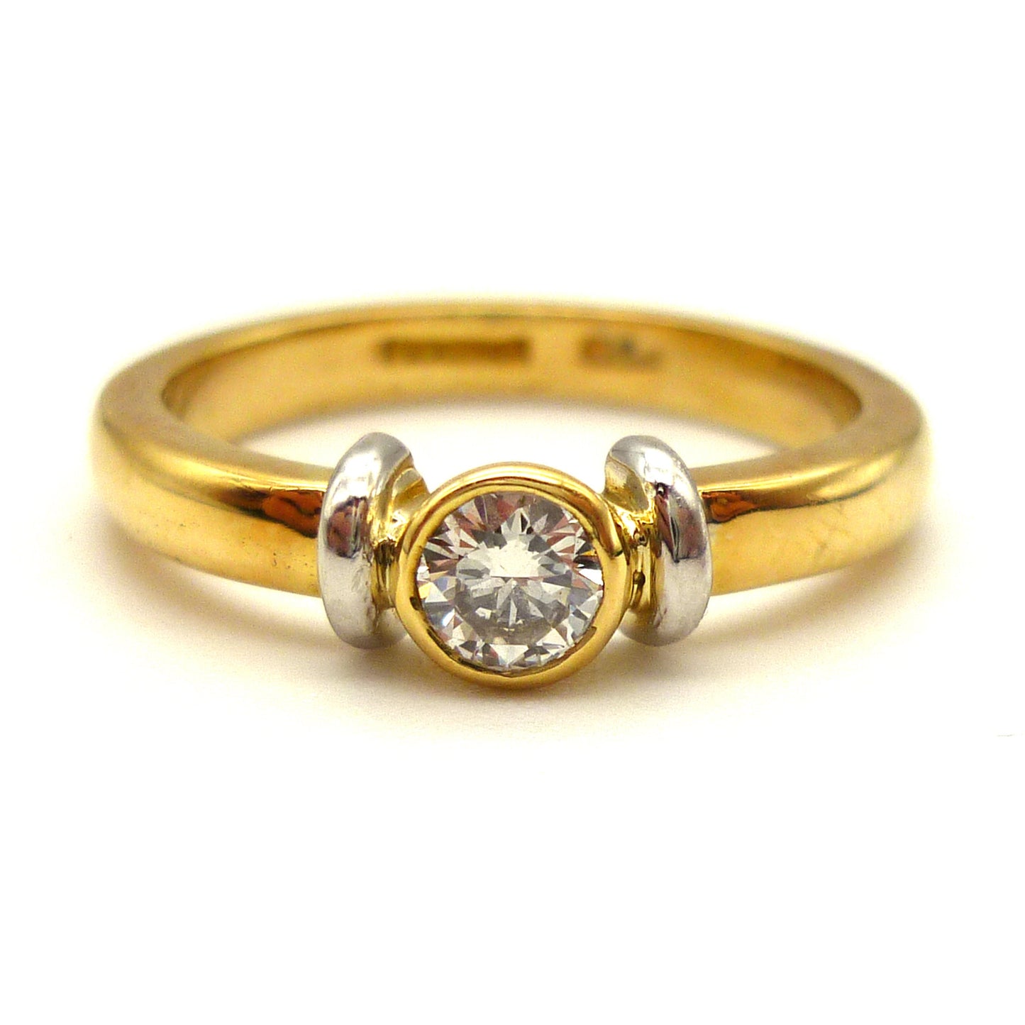 Bezel Set Engagement Ring Size 5.75, Thick 18k Yellow Gold Band