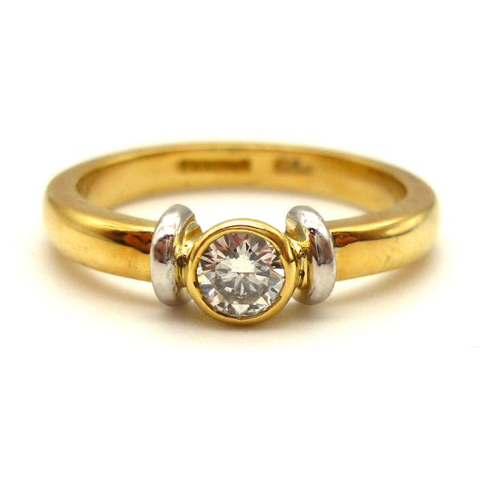 Bezel Set Engagement Ring Size 5.75, Thick 18k Yellow Gold Band