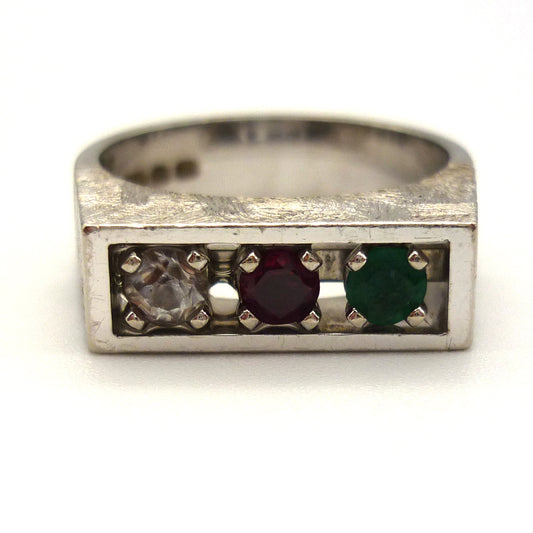 Unique Diamond, Ruby & Emerald Ring Size 5.75