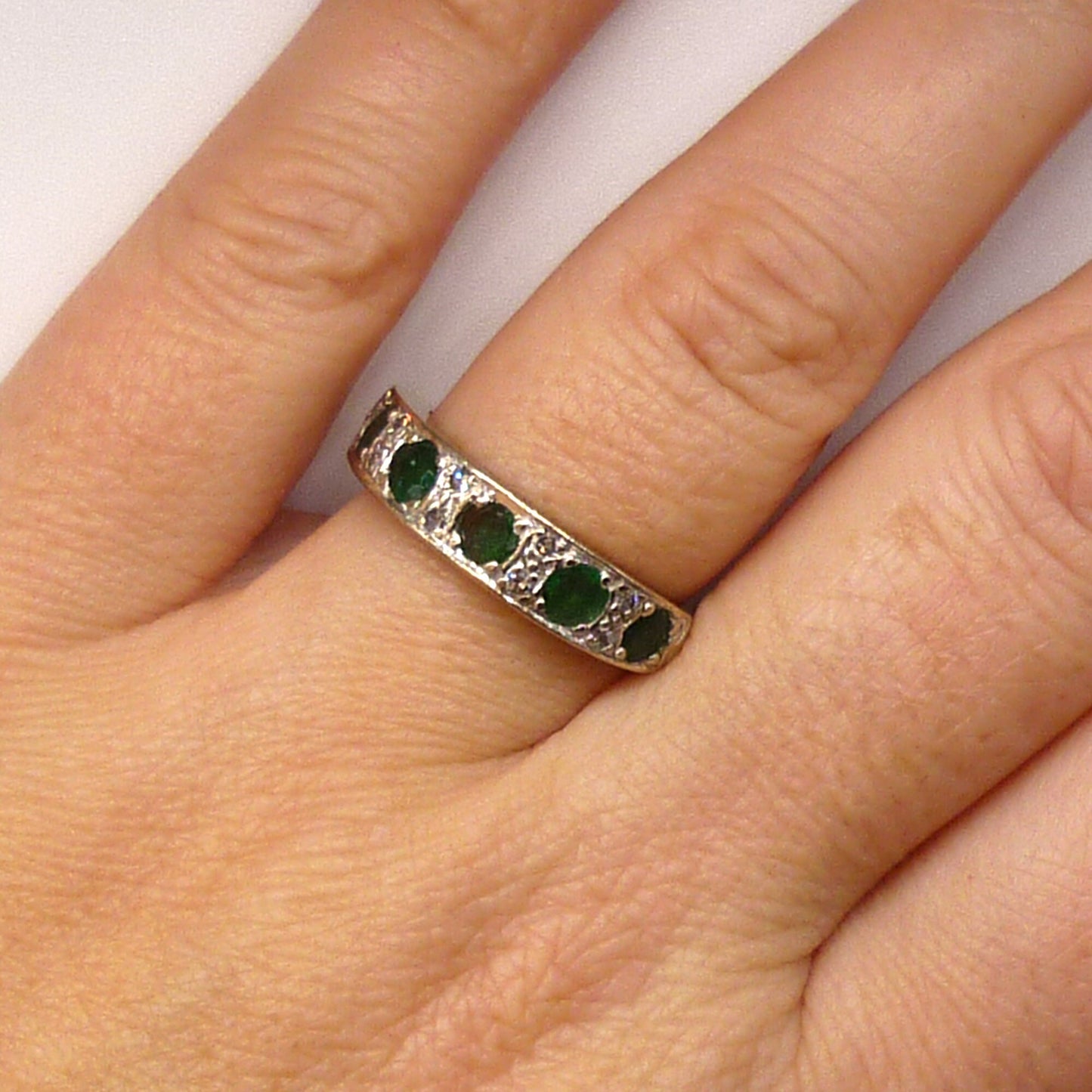 18k White Gold Emerald & Diamond Half Eternity Band