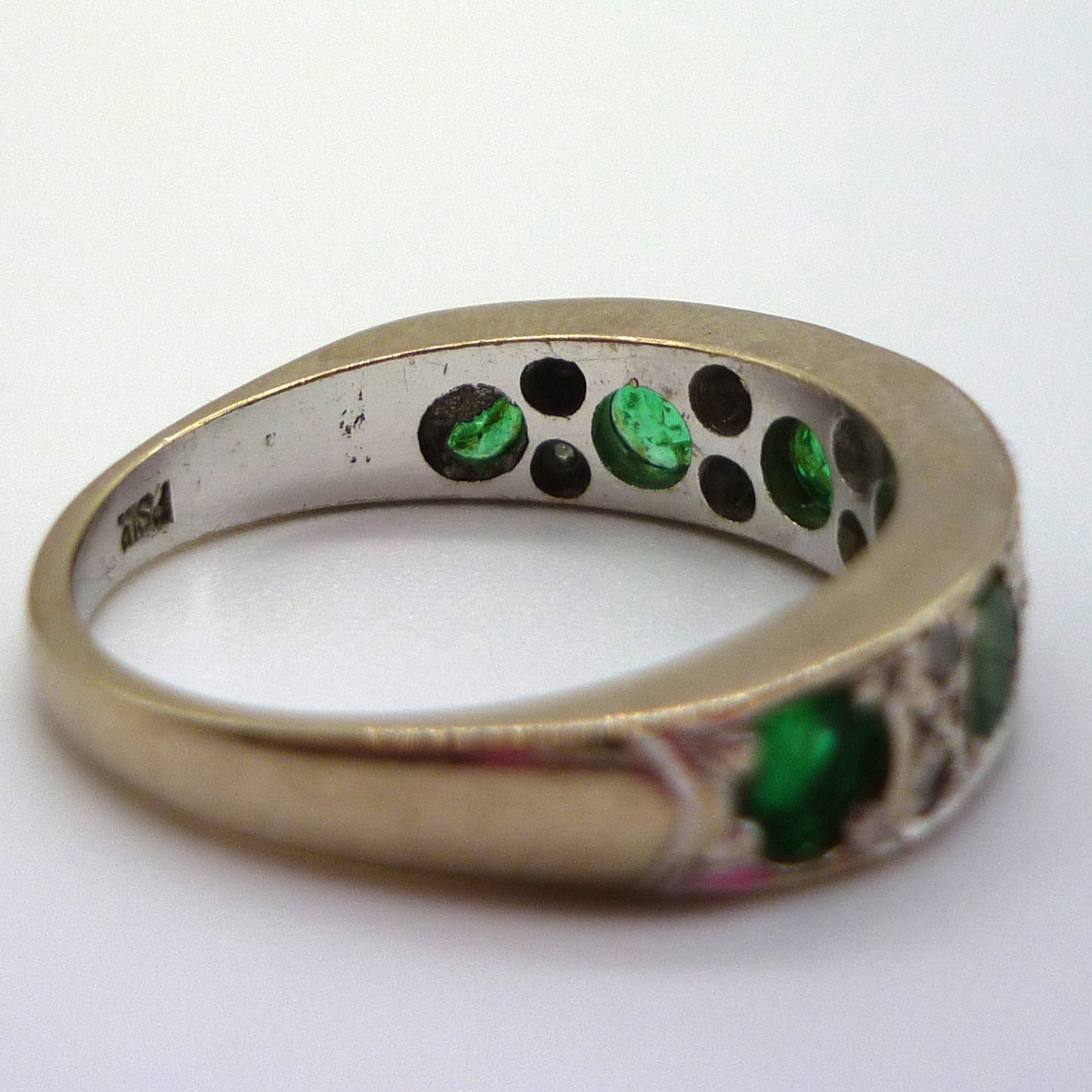 18k White Gold Emerald & Diamond Half Eternity Band