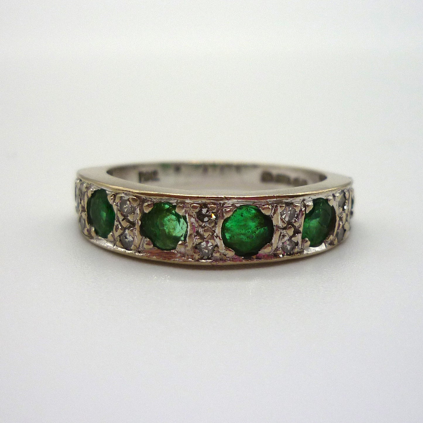 18k White Gold Emerald & Diamond Half Eternity Band