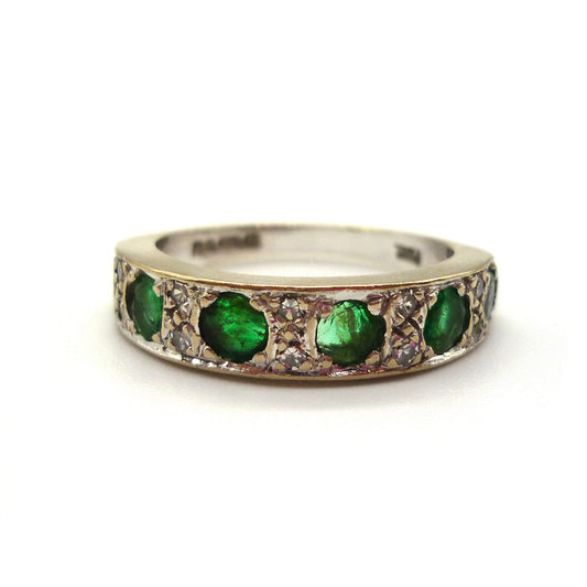 18k White Gold Emerald & Diamond Half Eternity Band