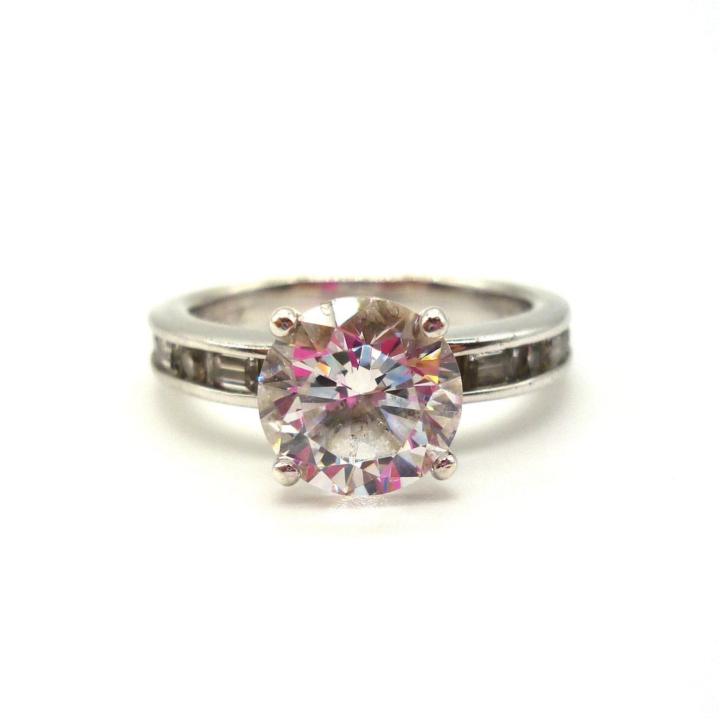 Simulated Diamond Solitaire Ring Size 6.5, Chunky Silver Band