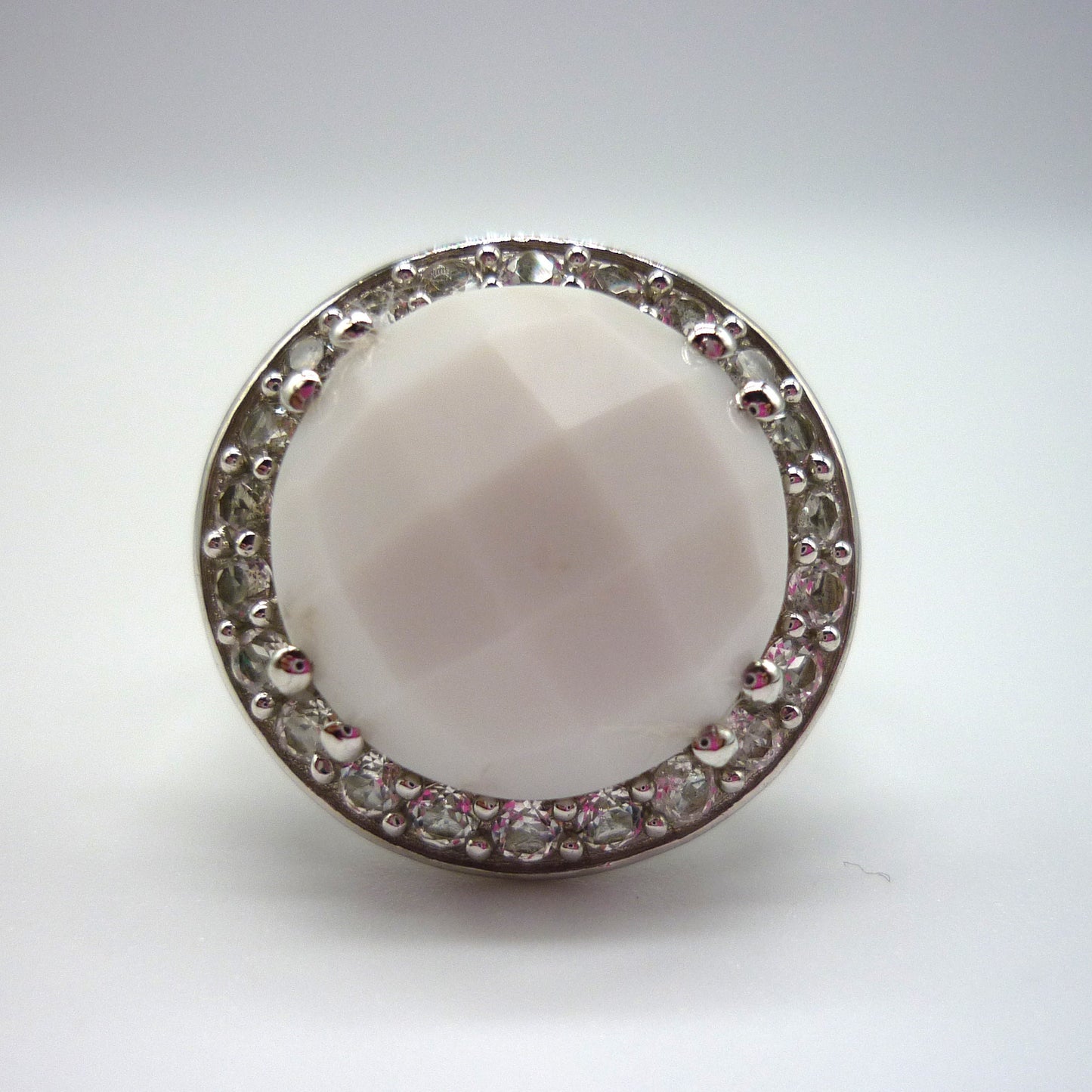 Silver Cocktail Ring with Large White Stone Size 5.75