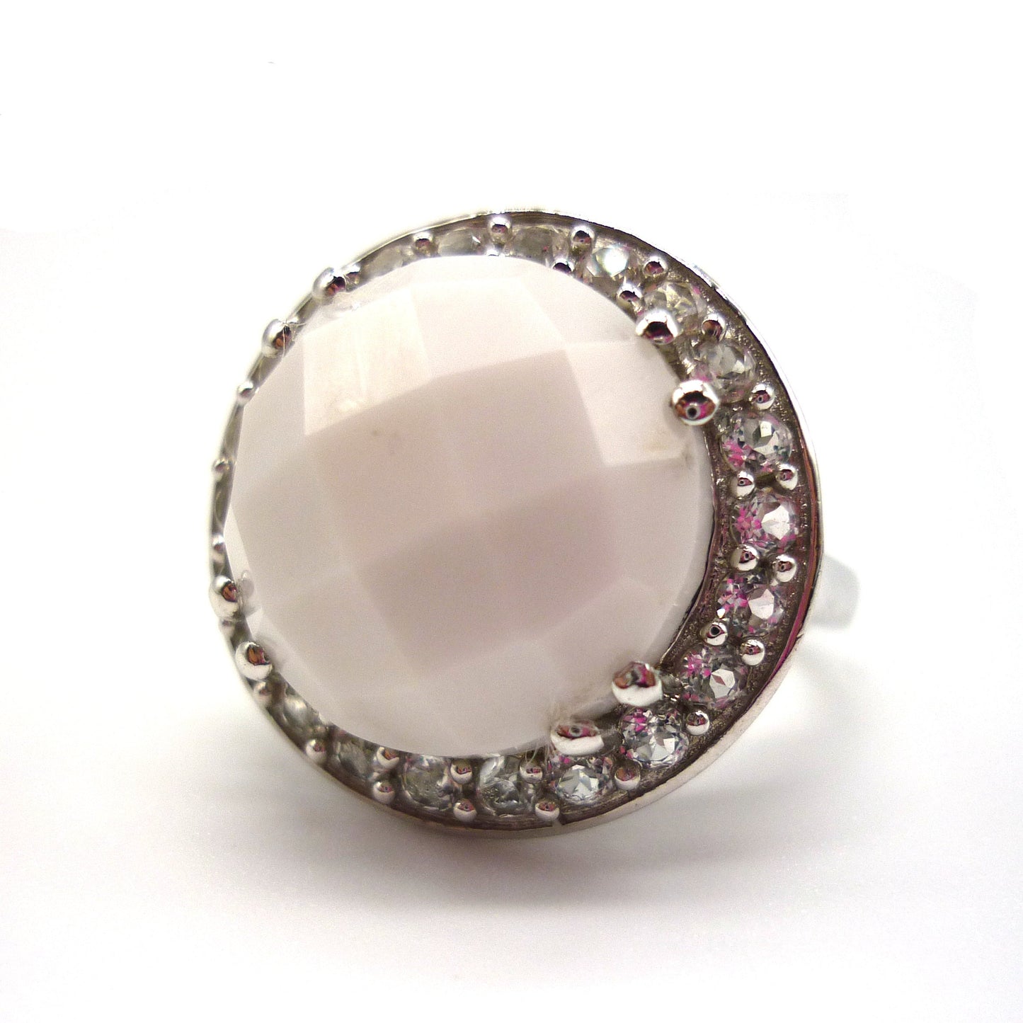 Silver Cocktail Ring with Large White Stone Size 5.75