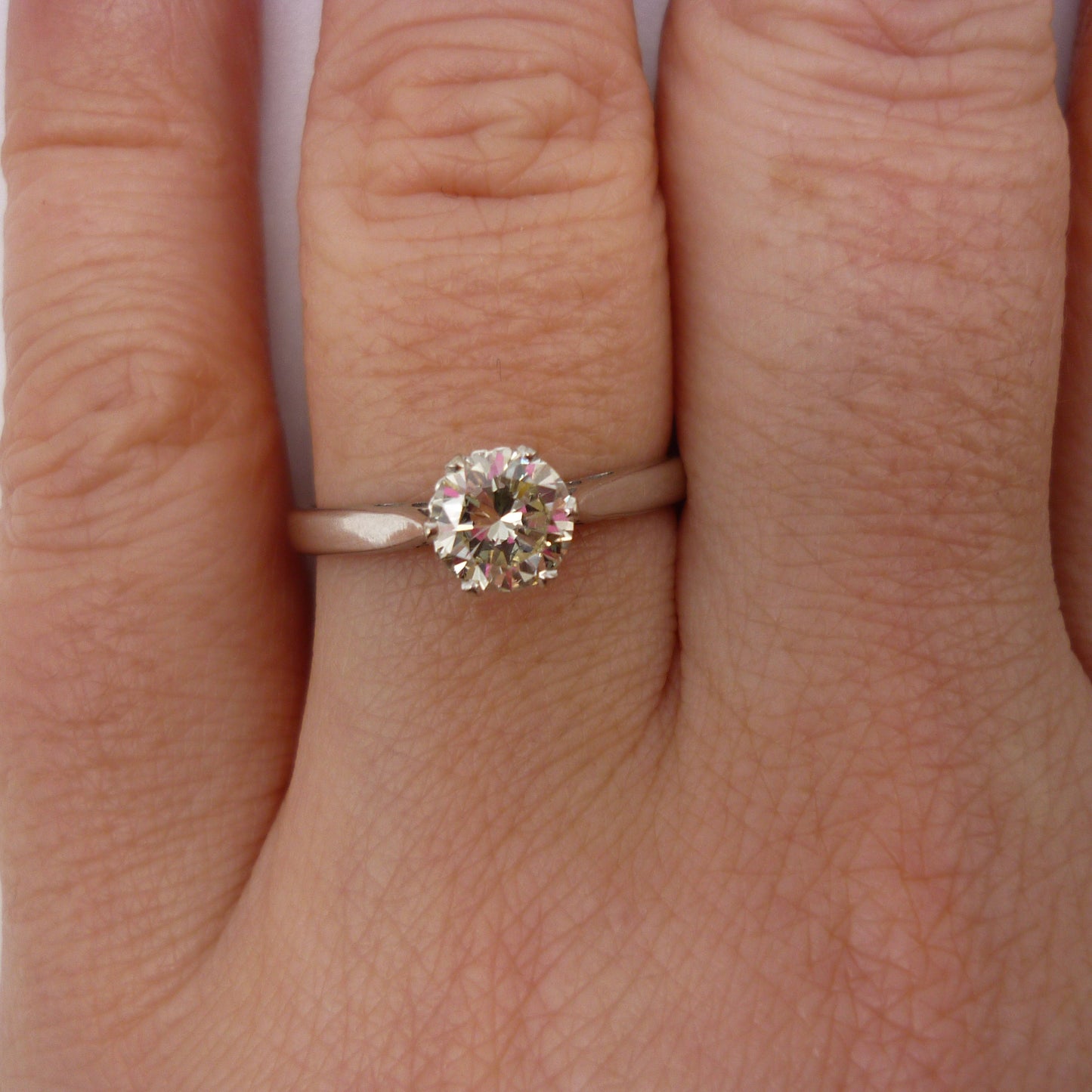 Vintage Brilliant Cut Diamond Solitaire in 18k White Gold, Traditional Engagement Ring Size 6.75