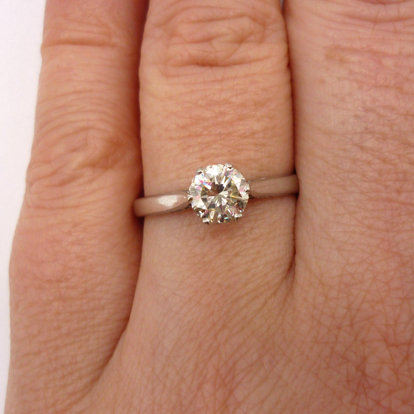 Vintage Brilliant Cut Diamond Solitaire in 18k White Gold, Traditional Engagement Ring Size 6.75