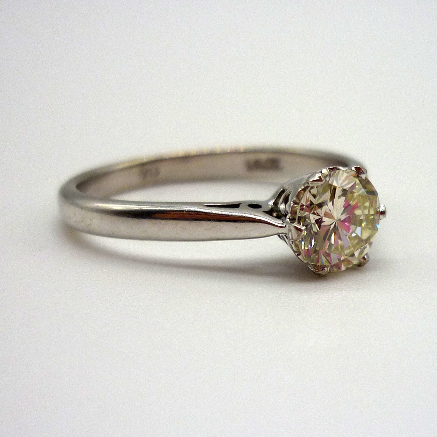 Vintage Brilliant Cut Diamond Solitaire in 18k White Gold, Traditional Engagement Ring Size 6.75