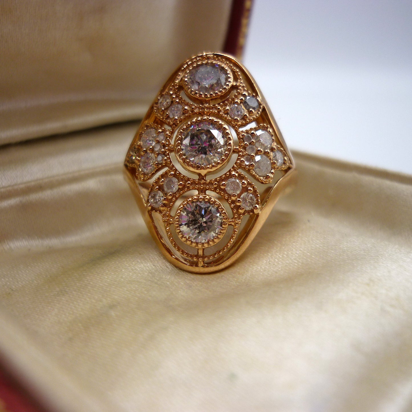 Art Deco 1ct Diamond Shield Ring: 14k Rose Gold, Size 5.25