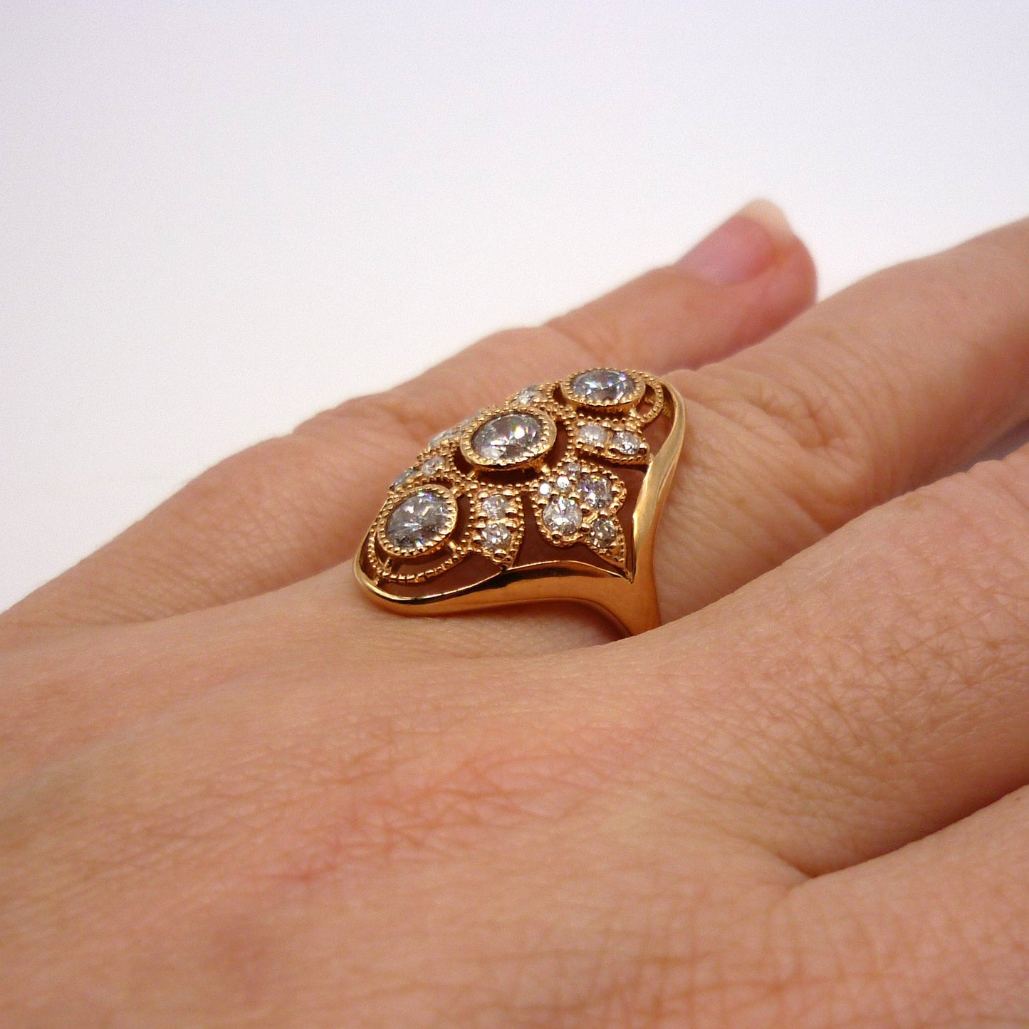 Art Deco 1ct Diamond Shield Ring: 14k Rose Gold, Size 5.25