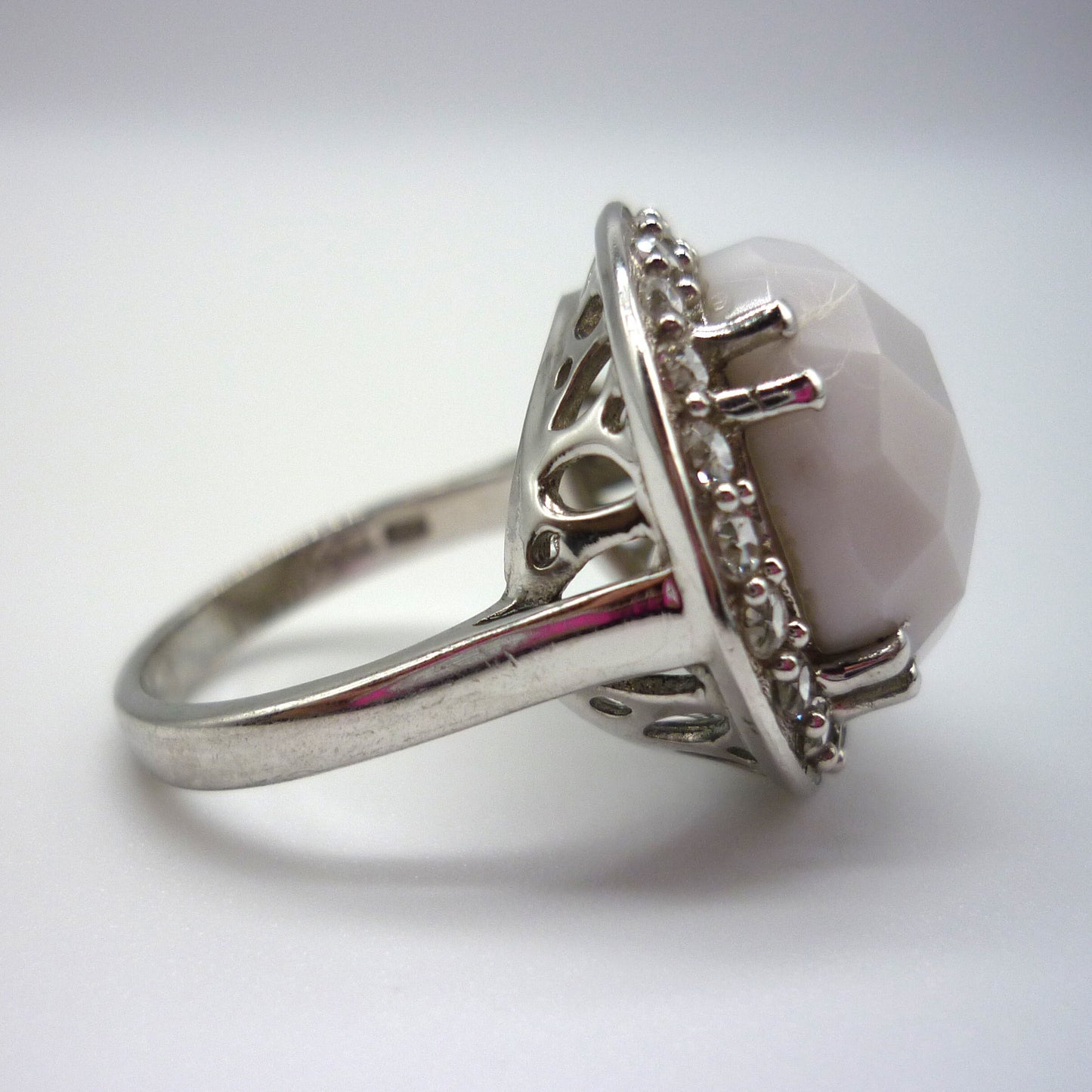 Silver Cocktail Ring with Large White Stone Size 5.75