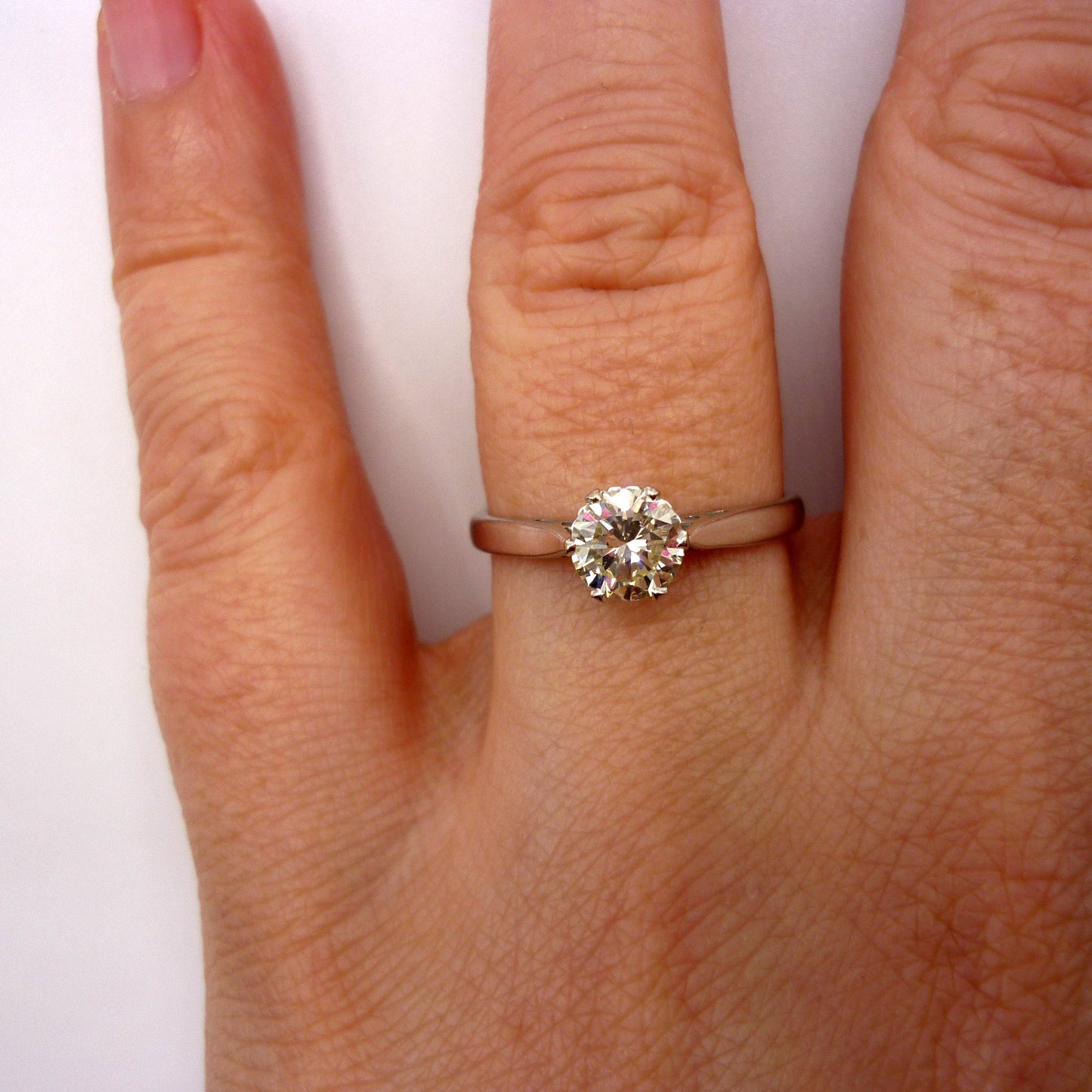Vintage Brilliant Cut Diamond Solitaire in 18k White Gold, Traditional Engagement Ring Size 6.75