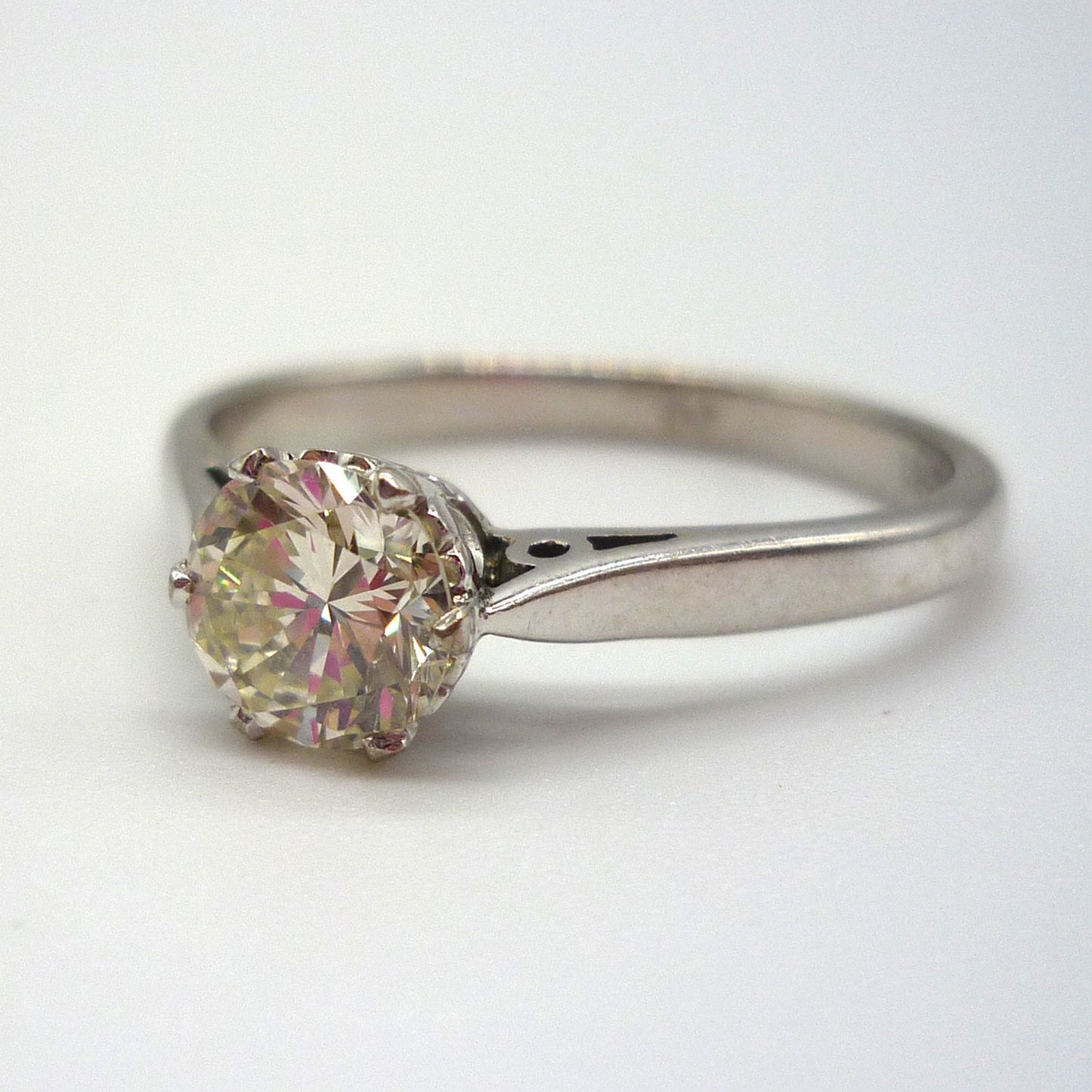 Vintage Brilliant Cut Diamond Solitaire in 18k White Gold, Traditional Engagement Ring Size 6.75