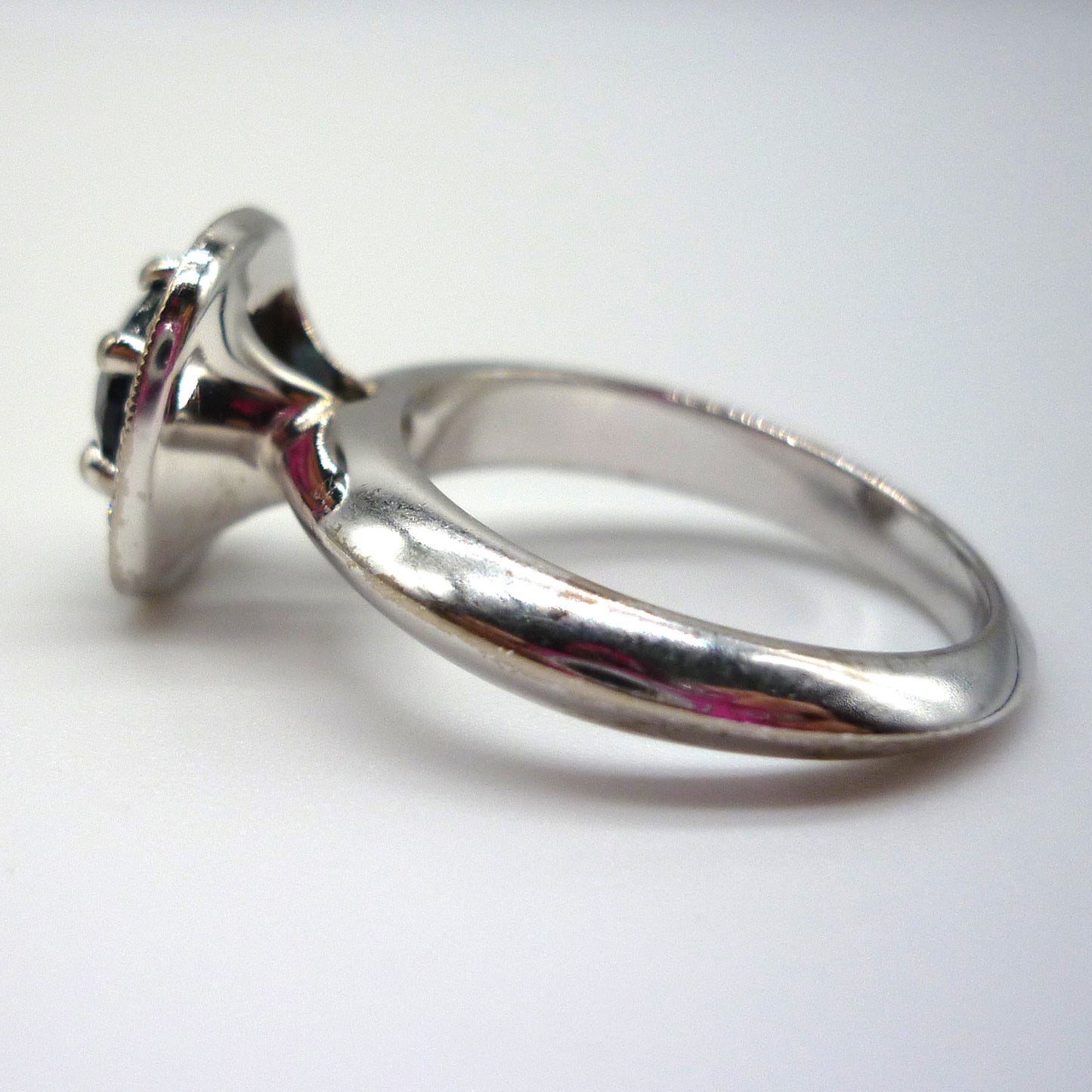 White Gold Sapphire Ring with Diamond Halo in Size 5.5