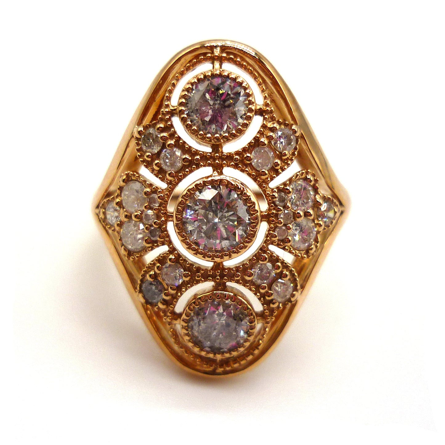 Art Deco 1ct Diamond Shield Ring: 14k Rose Gold, Size 5.25