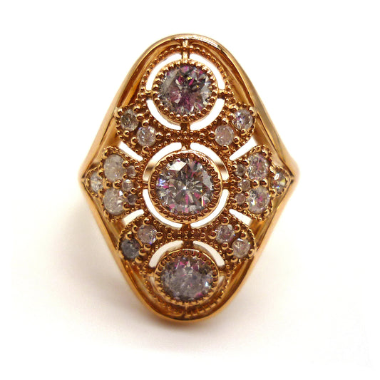 Art Deco 1ct Diamond Shield Ring: 14k Rose Gold, Size 5.25
