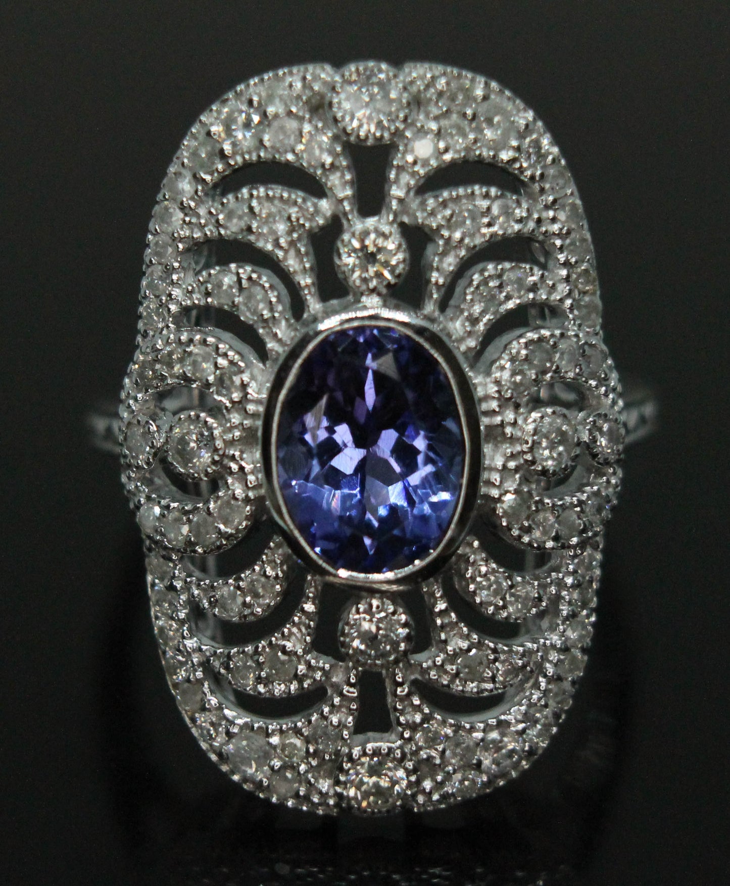 Art Deco Sapphire Diamond Ring: 18k White Gold Filigree, Size 4.5