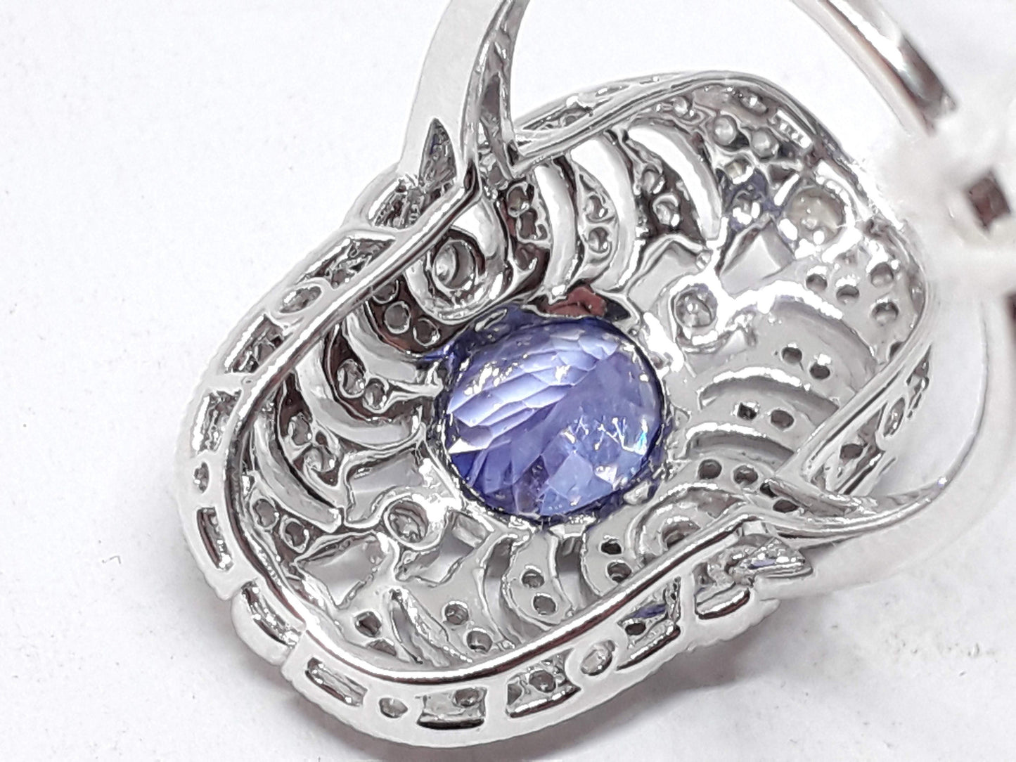 Art Deco Sapphire Diamond Ring: 18k White Gold Filigree, Size 4.5