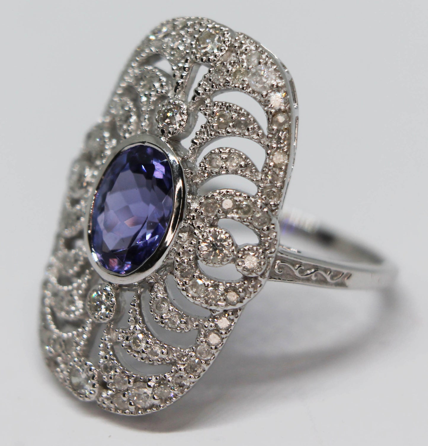 Art Deco Sapphire Diamond Ring: 18k White Gold Filigree, Size 4.5