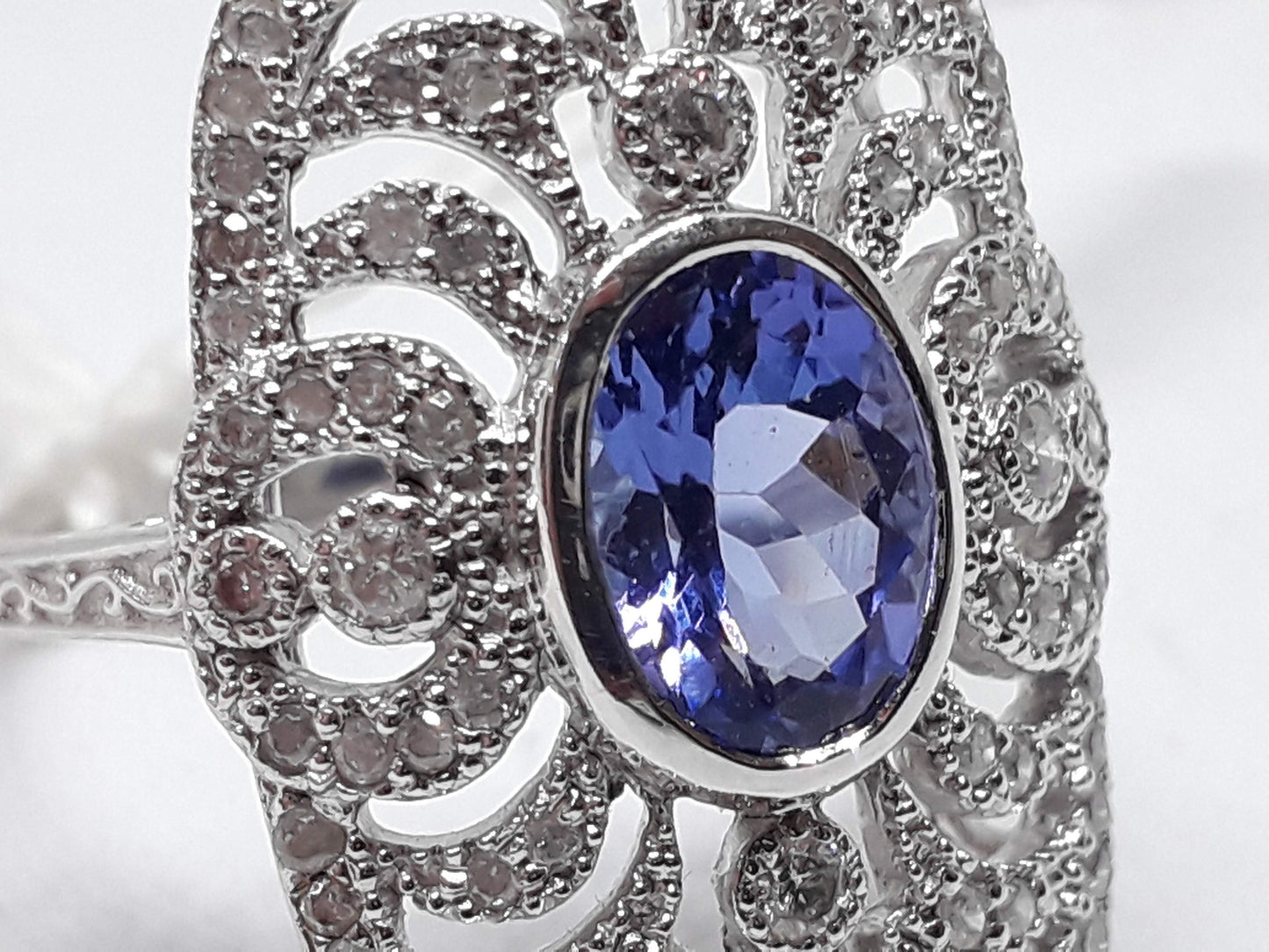 Art Deco Sapphire Diamond Ring: 18k White Gold Filigree, Size 4.5