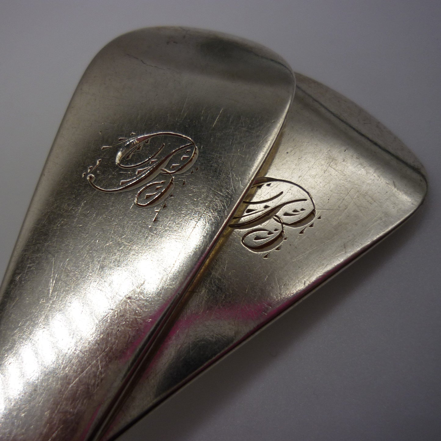 Antique Sterling Silver Basting Spoons: Georgian Engraved Serving Set