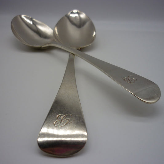 Antique Sterling Silver Basting Spoons: Georgian Engraved Serving Set