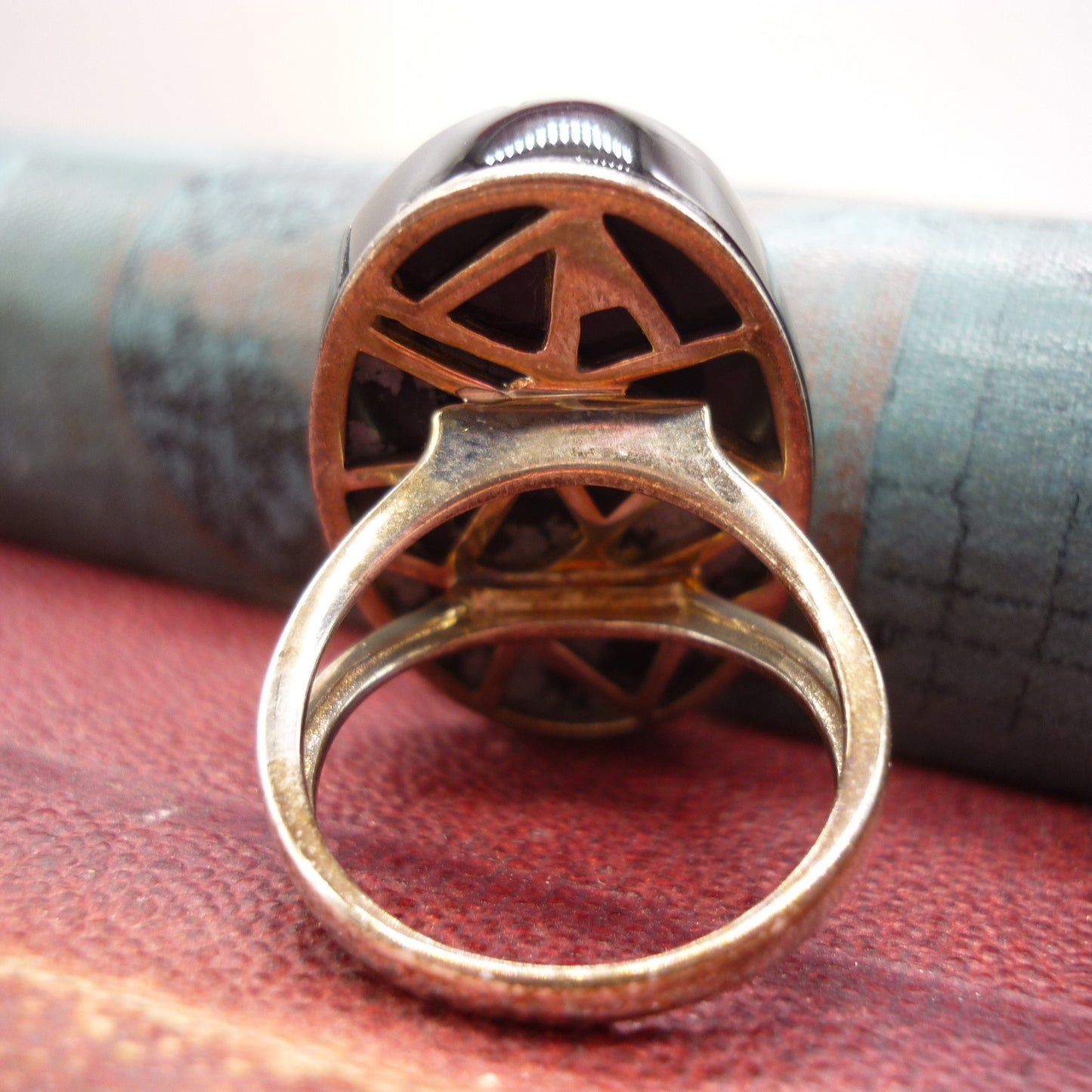 Oversized Black Jasper & Snowflake Jasper Silver Ring - US Size 6.75