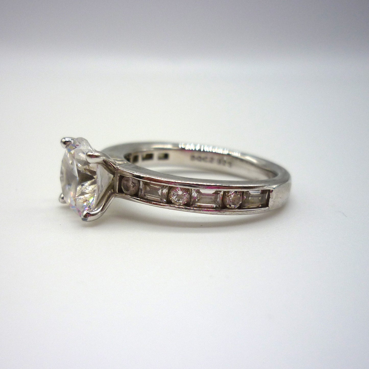 Simulated Diamond Solitaire Ring Size 6.5, Chunky Silver Band