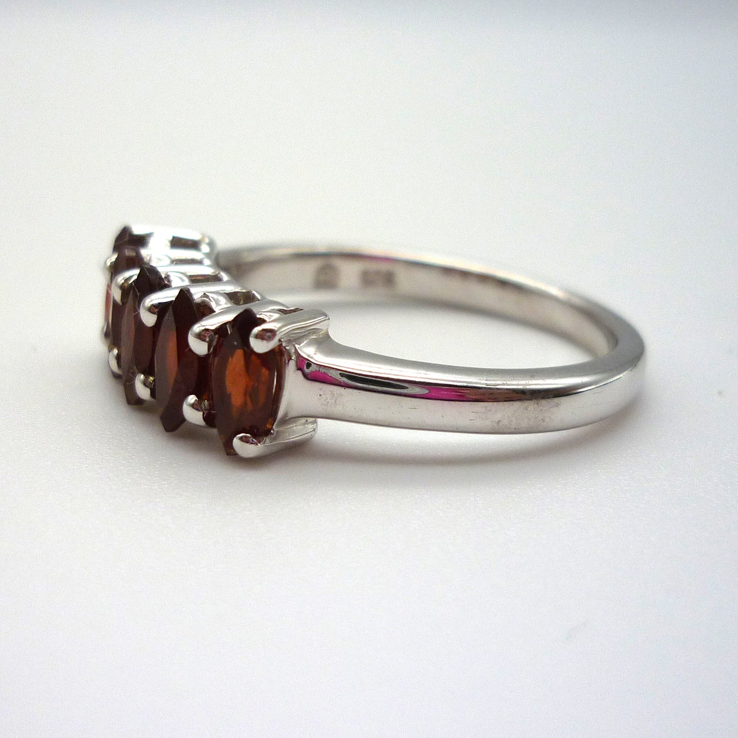 Silver Ring set with 5 Orange Toned Garnets