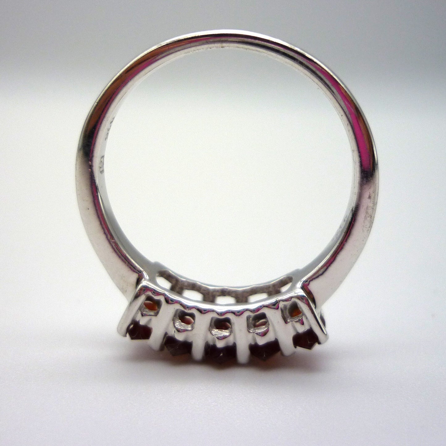 Silver Ring set with 5 Orange Toned Garnets