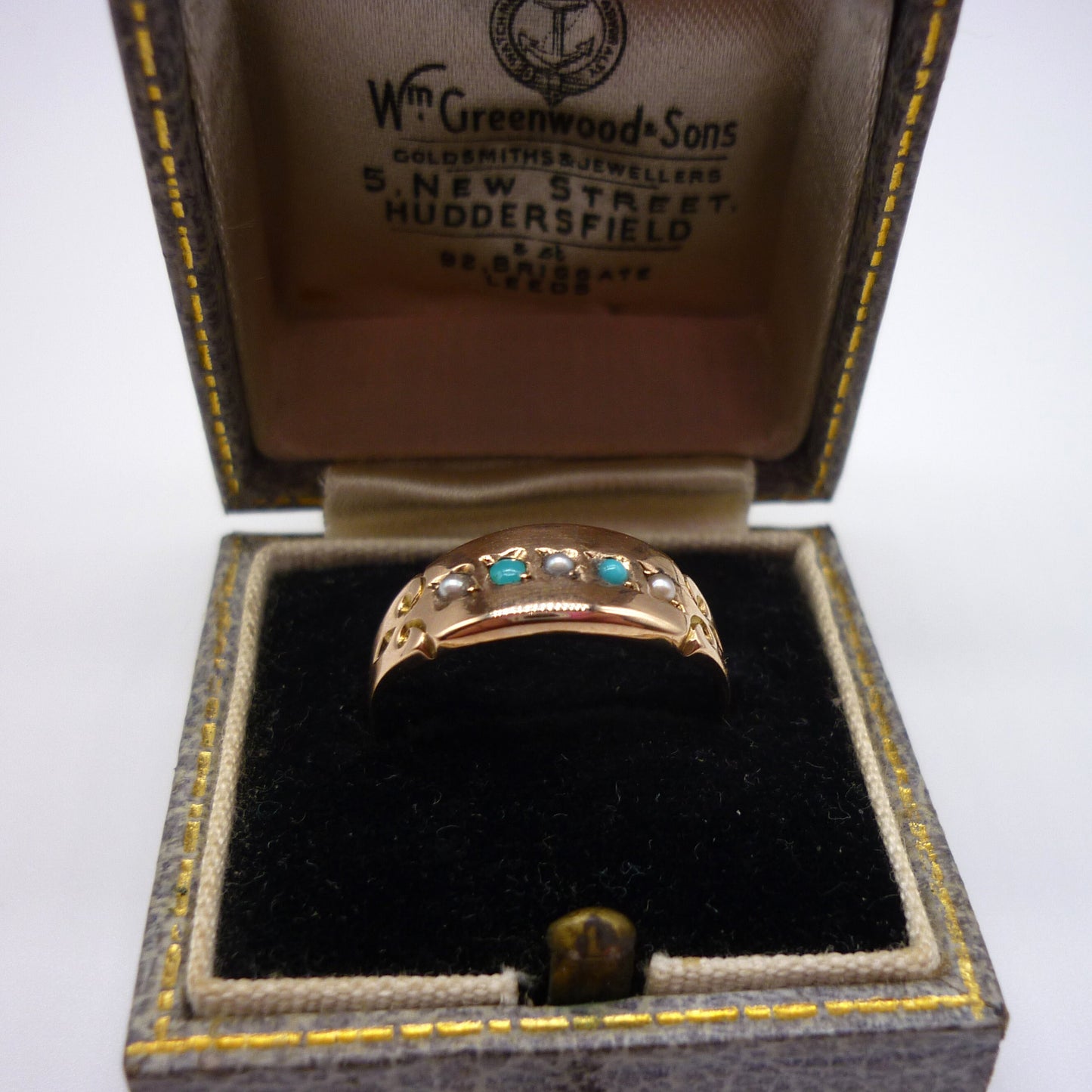 Victorian Pearl & Turquoise Ring Size 7, Chester Hallmark 1889