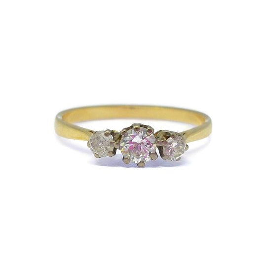 Diamond Trilogy Ring, Thin Gold Band Size 8.75 Size R
