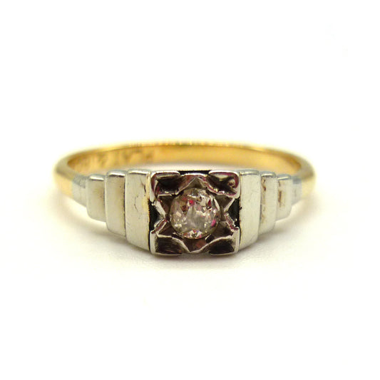 Antique Art Deco 18ct Diamond Solitaire Ring with Platinum Shoulders