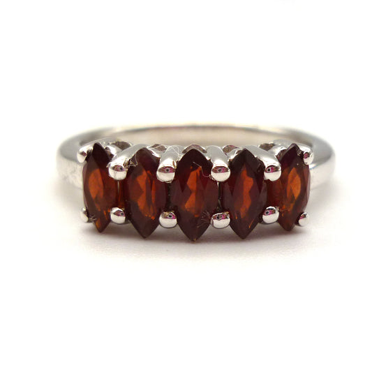 Silver Ring set with 5 Orange Toned Garnets