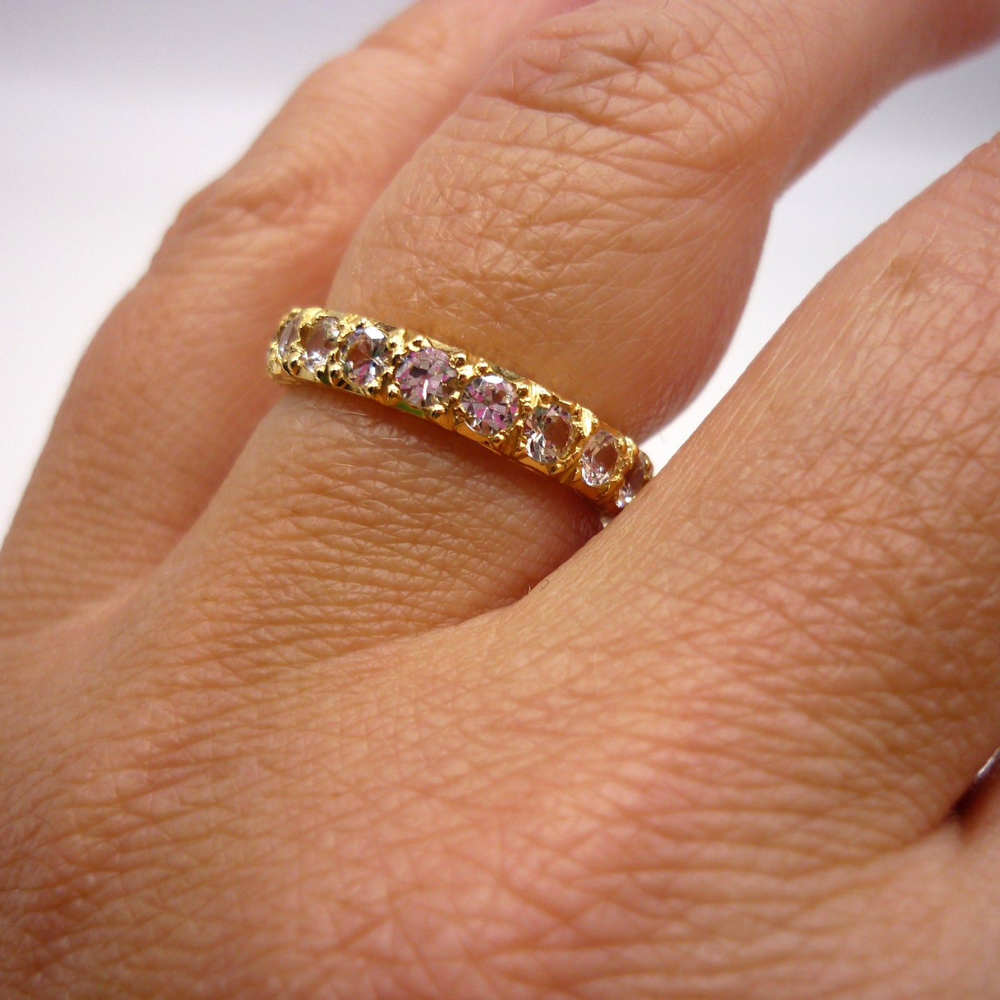 Antique 18k Yellow Gold & Spinel Full Eternity Band Size 5.5