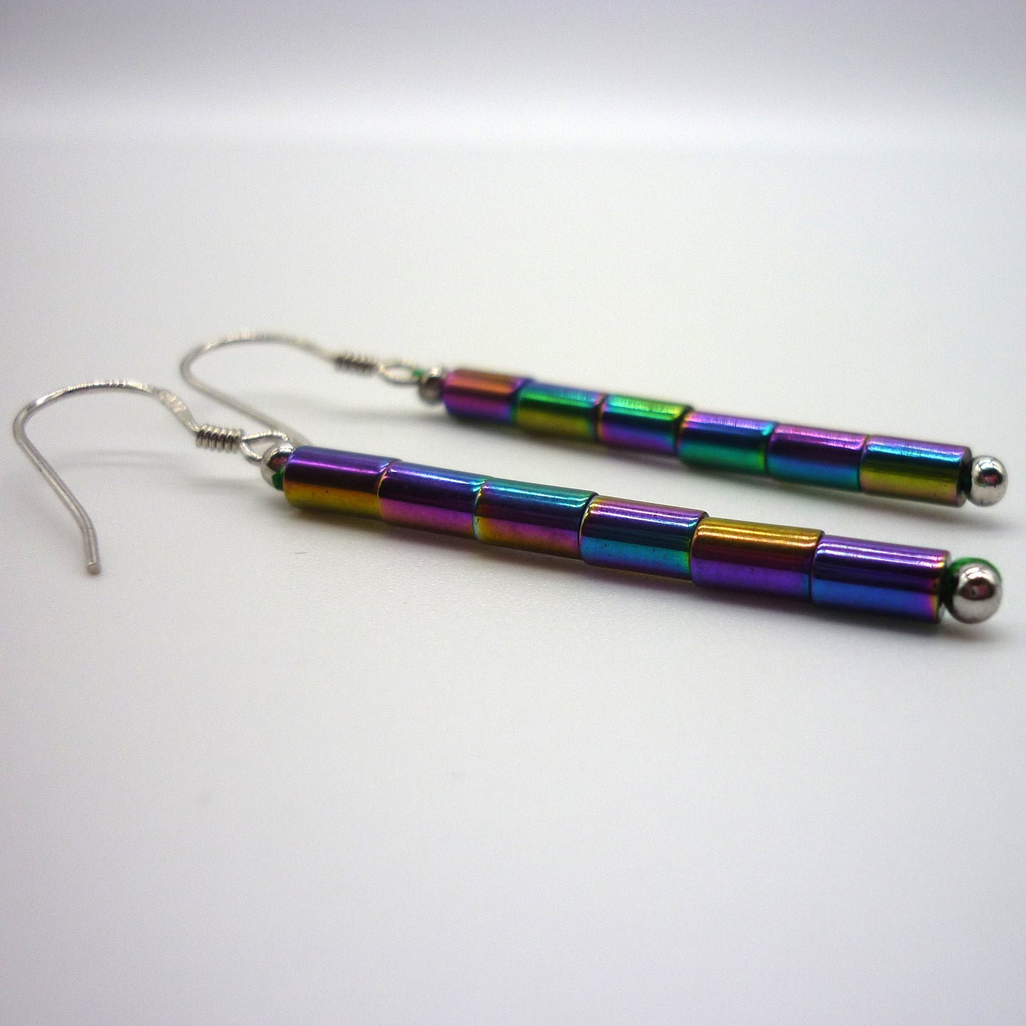 Multicoloured Strand Necklace, Earring & Bracelet Set, Long Thin Shiny Beads, Rainbow Jewellery For Woman