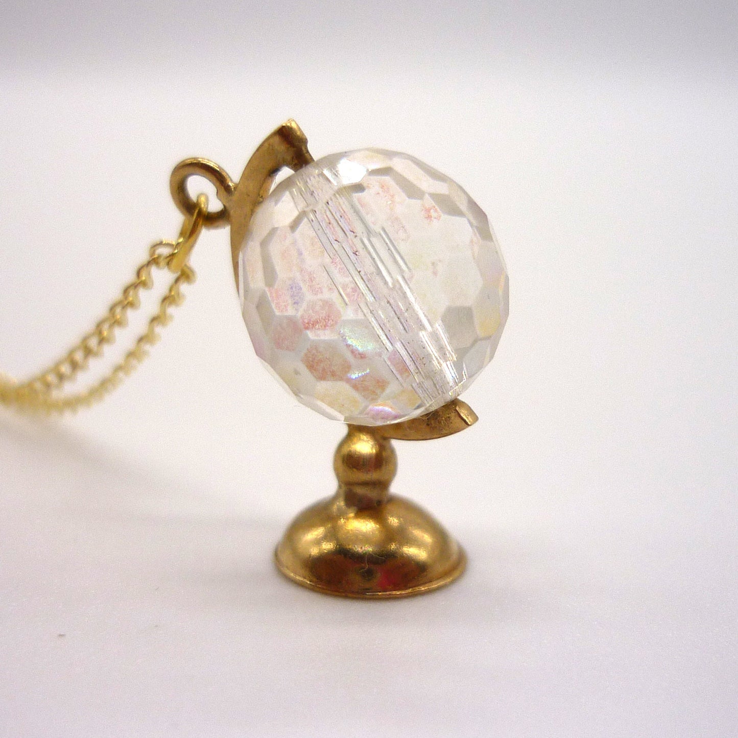 Vintage 9ct Gold Globe Necklace: Aurora Borealis Crystal Bead, 1971 London