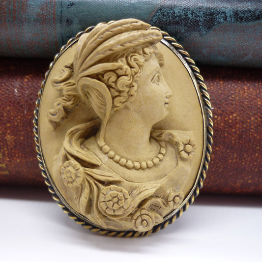 Large Antique Lava Cameo Brooch