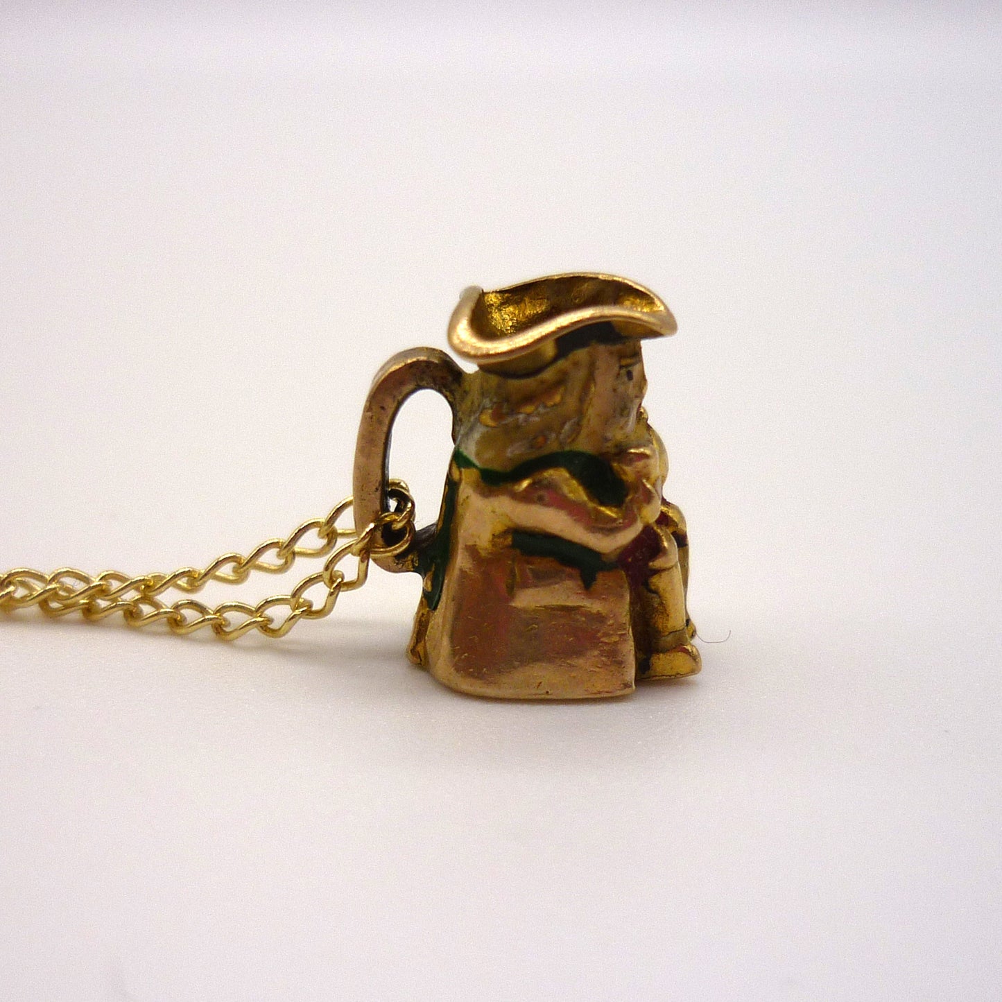 Vintage Gold Toby Jug Charm Necklace