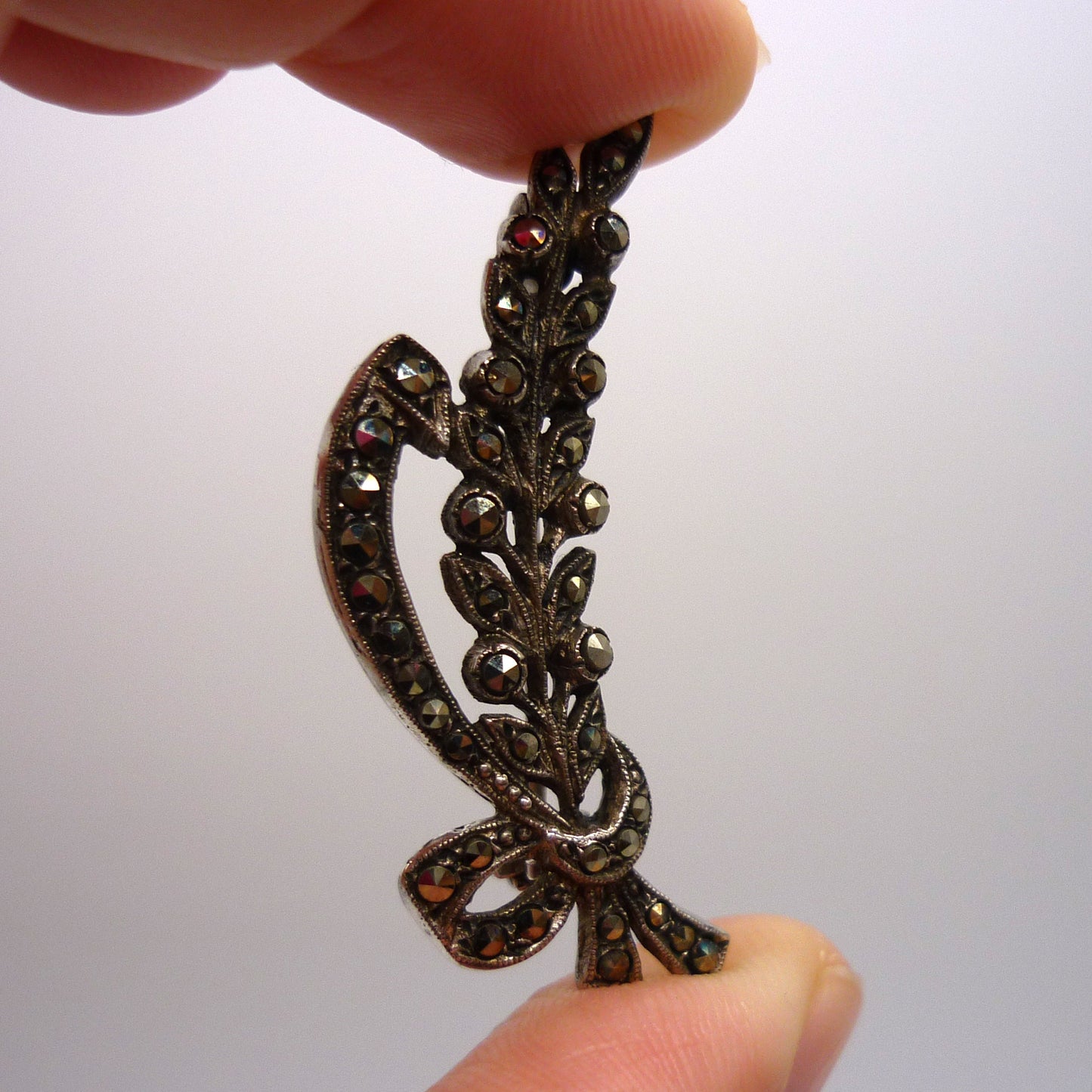 Marcasite  Flower Stem & Bow Brooch